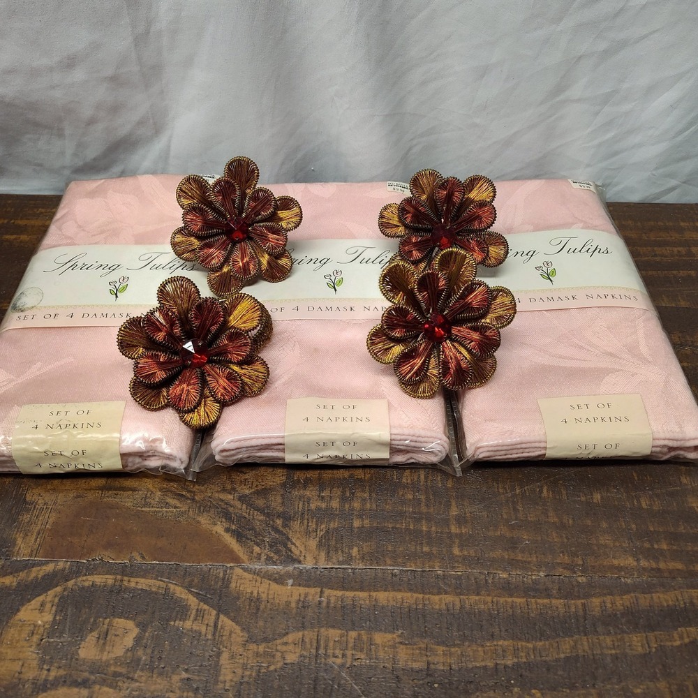 Spring Tulips Pink Damask Napkins flower holders formal party tea bridal baby